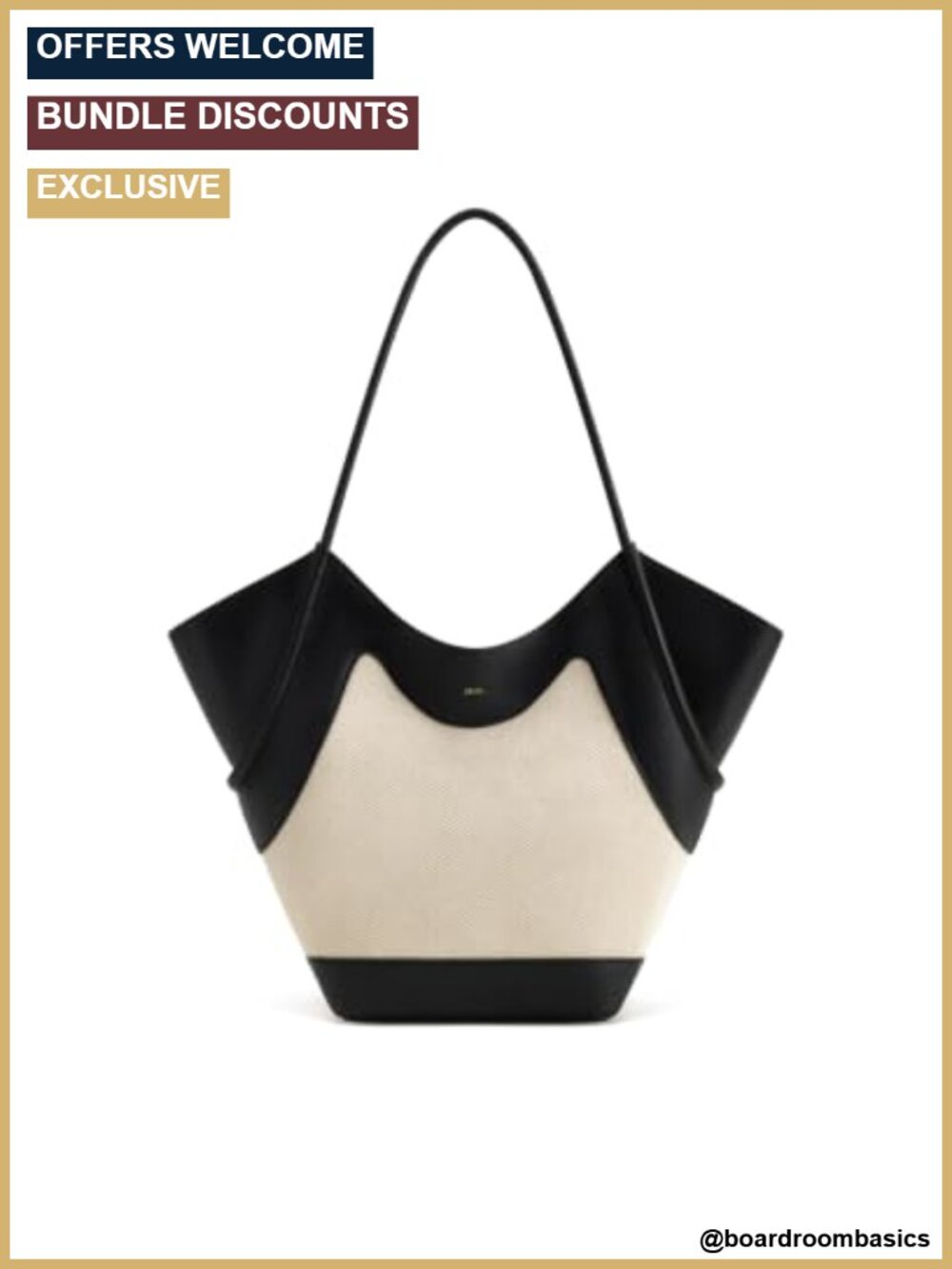 Canvas Woven Panel Tote Bag Vegan Leather Lining Shoulder Bag Gold Hardware NS